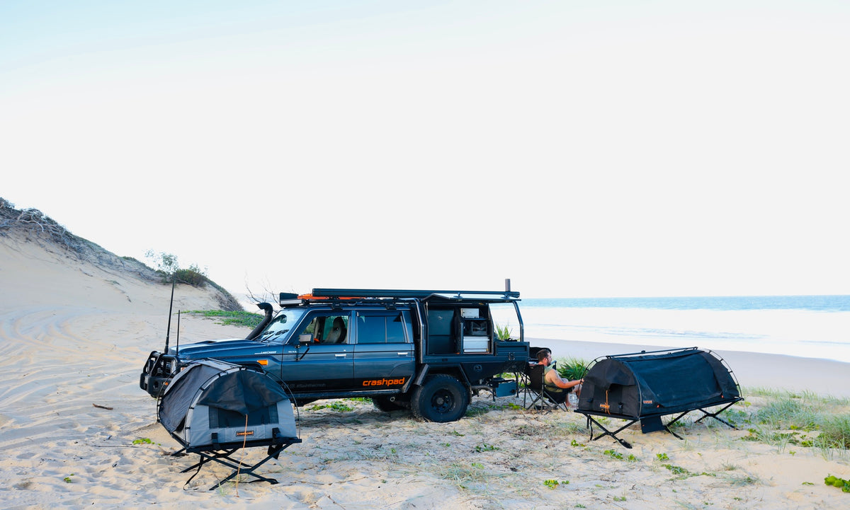 Crashpad gear set up at camp